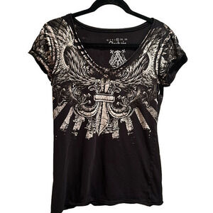 Archaic women’s black short sleeved T-shirt bird graphic Size XL